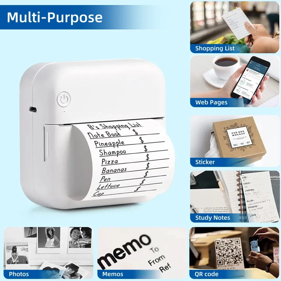 Mini Inkless Sticker Printer , HD Mini Thermal Sticky Note Printer Print Pod Sticker Maker, Mini Portable Bluetooth Pocket Printer For School Notes DIY Label/Lists, Mini Printer For IPhone & Android