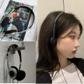 Headphones 90's Stock Compact Retro Headset With Microphone Black INS Fashion Japanese Style Headset Black Silver.