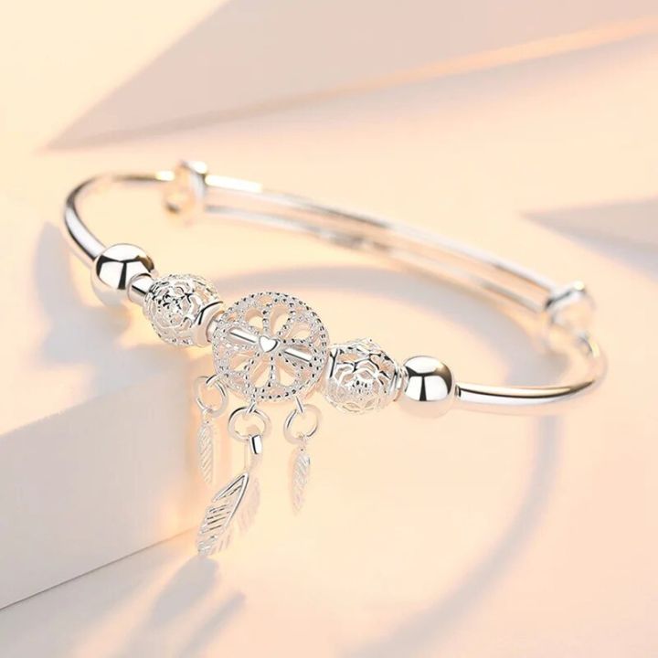 Wholesale%20Fine%20925%20Sterling%20Silver%20Bangles%20Bracelet%20Charms%20Heart%20Open%20for%20Women%20Lady%20Jewelry%20Adjustment%20Cuff%20Wedding%20Gift%20-%20Image%203