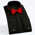 Wing Tip Collar Tuxedo Shirt Long Sleeve Men's French Cuff Button Wedding Dress Shirts Wingtip White Black Pleat with Bowtie. 