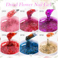 LILYCUTE 8ml Natural Dried Flower Colorful Gel Nail Polish Pink Purple Blue Flower Fairy Painting Effect Nail Art Gel Varnishes.