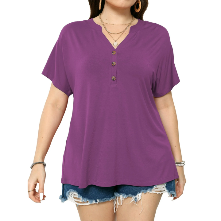 Females%20Short%20Raglan%20Sleeves%20Dressy%20Plus%20Size%20Women's%20Tops%20Casual%20Button%20Up%20V-Neck%20Tunic%20Shirts%20(1X-4X)%20-%20Image%205