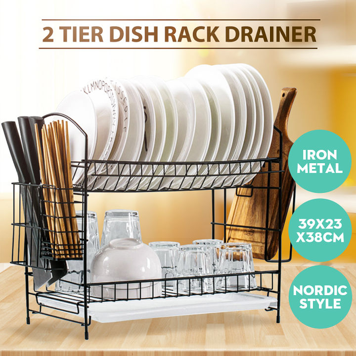 2 Layer Dish Drainer Cutlery Shelf Drying Holder Rack Drip Tray Mobile Kitchen Storage Kitchen Racks Stands  MA
