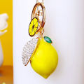 Creative Cute with Diamonds Fruit Small Lemon Car Key Ring Women's Bag Pendant Metal Key Chain Ring Cartoon Gift. 