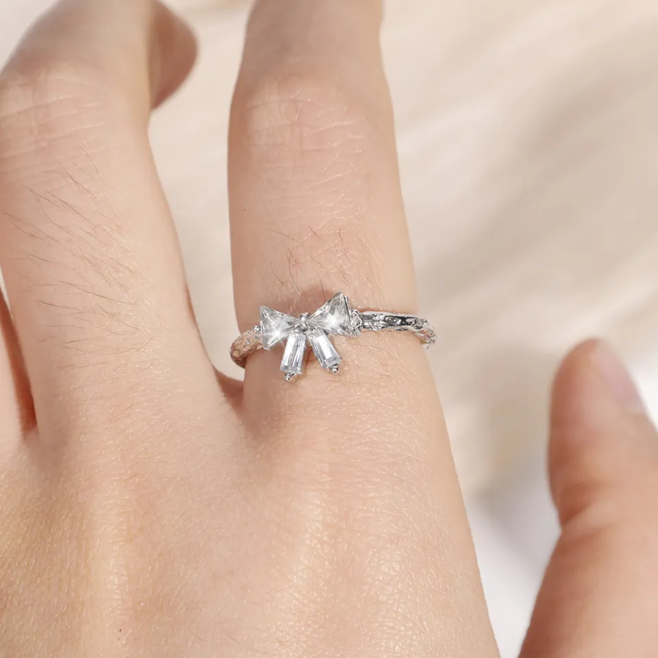 Versatile Sweet Temperament Silver Bow Open Finger Ring Adjustable Ring - Main Image