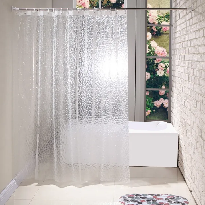 Clear%20EVA%20Shower%20Curtain%20Liner%20Waterproof%20Transparent%203D%20Water%20Square%20Bathroom%20Curtain%20in%2071inch%20x%2079inch,%2012%20Hooks%20-%20Image%202
