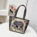Elephant Printed Tote Bags Embroidered Shoulder Bags Lady Large Capacity Handbags. 