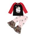 Ma&Baby Baby 2Pcs Christmas Outfits, Long Sleeve Santa Claus Print Tops + Flare Pants Set. 