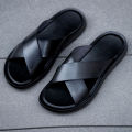 Men Shoes Italian Leather Slippers Men Beach Summer Shoes High Quality Big Size 38-47 Slip on Flats Male Flip Flops Mens Sandals.