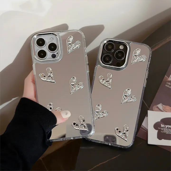 Sroof%20Case%20For%20iPhone%2011%2012%2013%2014%2015%2016%2017%20Pro%20Max%20Mirror%20silver%20pleated%20heart%20Shockproof%20Silicone%20Soft%20Phone%20Case%20Back%20Cover%20-%20Image%206