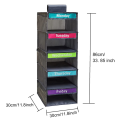 5-Shelf Weekly Clothes Organizer with 5 Side Pockets Hanging Closet Organizer with Labeled Days Hanging Storage Shelves. 