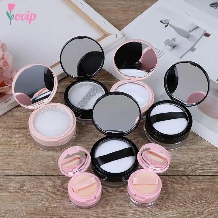 7 Style Portable Plastic Powder Box Empty Loose Powder Pot With Sieve Mirror Cosmetic Sifter Loose Jar Travel Makeup Container