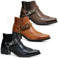 Handmade 2023 Men's Vintage Cowboy Boots Leather High Top Chain Buckle Strap Punk Shoes Pointed Toe Motorcycle Boots for Men BunnyGarden. 