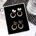 1Pair Korean Style Simple Hoop Bowknot Rhinestone Earrings Fashion Temperament All-match Earrings For Women Party Jewelry Gift. 