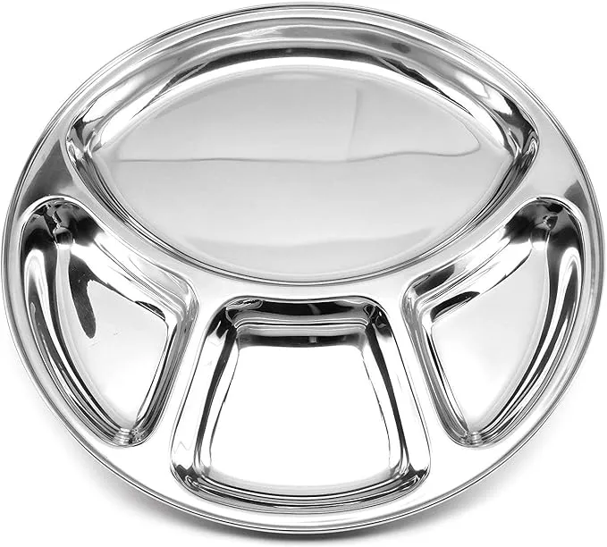 Stainless steel round divided dinner plate 4 sections hotsell