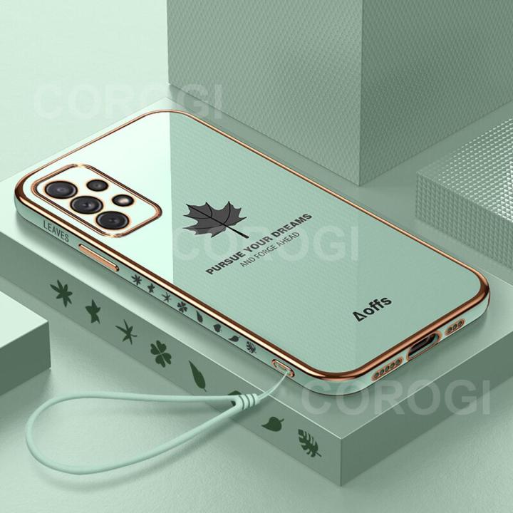 For Samsung Galaxy A33 5G back cover wristband fashion shiny Maple Leaf plating square bumper phone case soft TPU silicone shockproof protective cover