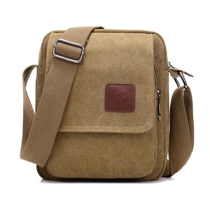 Men's Casual Style Canvas Shoulder Messenger Bags Multi-Pocket With Lid Handbag Crossbody Flap Bag For Man Business Sling Bag