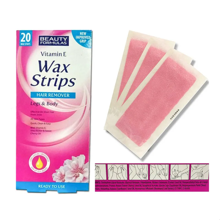 Vitamin E Hair Removal Wax Strips For Legs & Body - 20 Strips