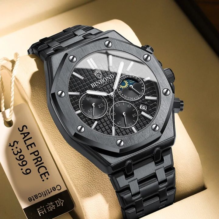 BINBOND Quality Men Watch Luxury High Man Quartz Wristwatch Waterproof Luminous Date Stainless Steel Men's Watches Casual Clock