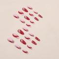 Ren nail ripple color 3D apricot 24 pieces pink thread with French tip design wearable nails artificially pressed on the nail tip art.
