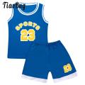 Girls and Boys Uni Football Basketball Sport Outfits Kids Children Sportswear Sleeveless Number Print T-Shirt and Shorts Set. 