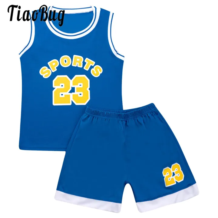 Girls%20and%20Boys%20Uni%20Football%20Basketball%20Sport%20Outfits%20Kids%20Children%20Sportswear%20Sleeveless%20Number%20Print%20T-Shirt%20and%20Shorts%20Set%20-%20Image%203
