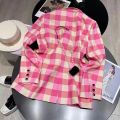 Spring Autumn Girls Blazer Baby Coat Teenage Suit Jacket Kids Blazer Children Clothes Pink Check Pocket Button 3-14Y. 