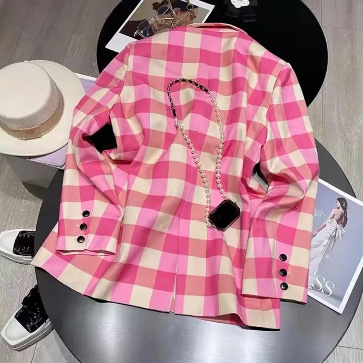 Spring%20Autumn%20Girls%20Blazer%20Baby%20Coat%20Teenage%20Suit%20Jacket%20Kids%20Blazer%20Children%20Clothes%20Pink%20Check%20Pocket%20Button%203-14Y%20-%20Image%203