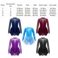 Girls Gymnastic Ballet Leotard Dress Kid Sequins Mesh Long Sleeves Tulle Splice Cutouts Back Figure Ice Skating Dress. 