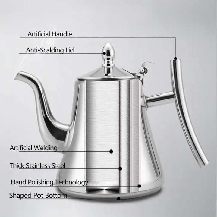 Stainless%20Steel%20Kashi%C2%A0Teapot%20Silver%C2%A0With%20Infuser%20Tea%20Filter%20Coffee%20Tea%20Kettle%20Water%20Kettle%20Drinkware%20(Ee-1%20Ltr)%20-%20Image%202