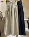 HanOrange 2024 Spring Fashion Double Pleated Design Wide Leg Pants Women Lazy Loose Silhouette High Waist Casual Trousers Female.