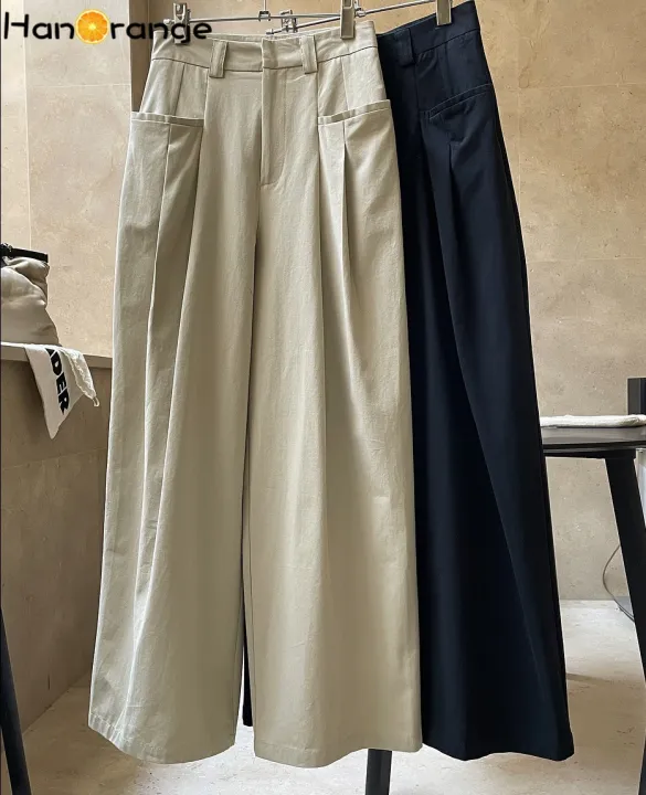 HanOrange%202024%20Spring%20Fashion%20Double%20Pleated%20Design%20Wide%20Leg%20Pants%20Women%20Lazy%20Loose%20Silhouette%20High%20Waist%20Casual%20Trousers%20Female%20-%20Image%202