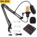 BM 800 Microphone & V8 Sound Card-Singing Broadcast Condenser Recodingg Studio light ,Live Music, TikTok, live Facebook for phone Computer audio Entertainment Sound Re_cording Microphone & Sound card. 