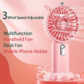 Handheld Fan Mini Fan, Small Portable Fan 3 Speed Adjustable Desk Fan with Base Phone Holder USB Rechargeable Eyelash Fan for Makeup.