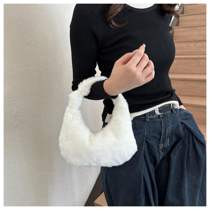 Soft Shoulder bag Small Fluffy Solid color Handbag Tote bag for