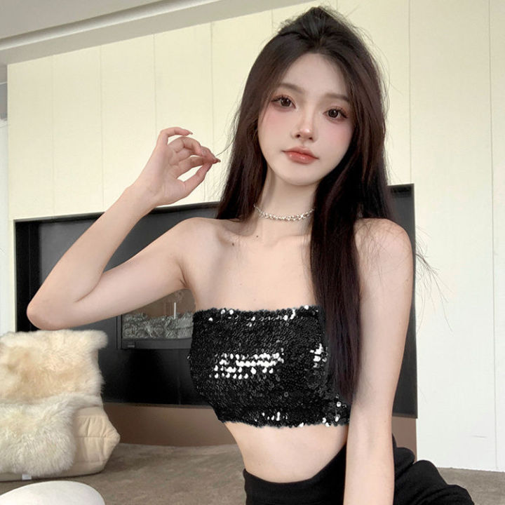 Summer%20Pure%20Desire%20Style%20Hot%20Girl%20Back%20Short%20Tube%20Top%20Sequined%20Vest%20Women's%20Inner%20Wear%20Outer%20Wear%20High%20Waist%20Navel%20Sleeveless%20Top%20-%20Image%204