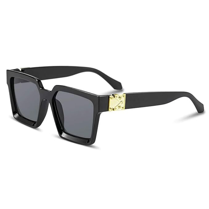 New Rectangle Classic Black Frame Side Gold Sunglasses For Man Woman -