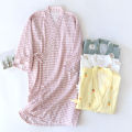 Japanese kimono spring and autumn new ladies night gown 100% cotton gauze robe pajamas flower love bathrobe mid-length home gown. 