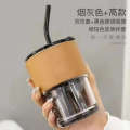 Internet celebrity high aesthetic bamboo joint ins portable coffee with lid creative office glass straw cup. 