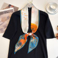 Star-like Silk Scarf Small Long Women's High-Grade Sense Spring, Autumn and Winter Dots and Stripes Thin All-Matching Bevel Beige Scarf. 