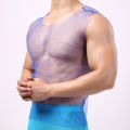Transprent Mesh T-shirt Mens See Through Fishnet Gym Training TaMan Vest Underwear Nightclub Sheer Tops Gay Clothing. 