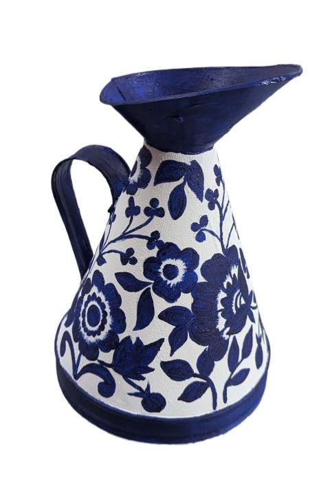 Metal%20flower%20vase.white,blue%20combo,acrylic%20painting%20on%20white%20vase%20easily%20can%20suit%20your%20wagon,living%20room,office%20etc%20decoration.measurment%2010"%20long.(%20price%20without%20flower)%20-%20Image%203