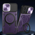 For iPhone 14 Pro Max Case Foldable 360 Degree Rotating Bracket Vehicle Mounted Sliding Hard Shockproof Rear Shell + Tempered Glass Screen Protector for iPhone 14 Pro Max Back Cover.