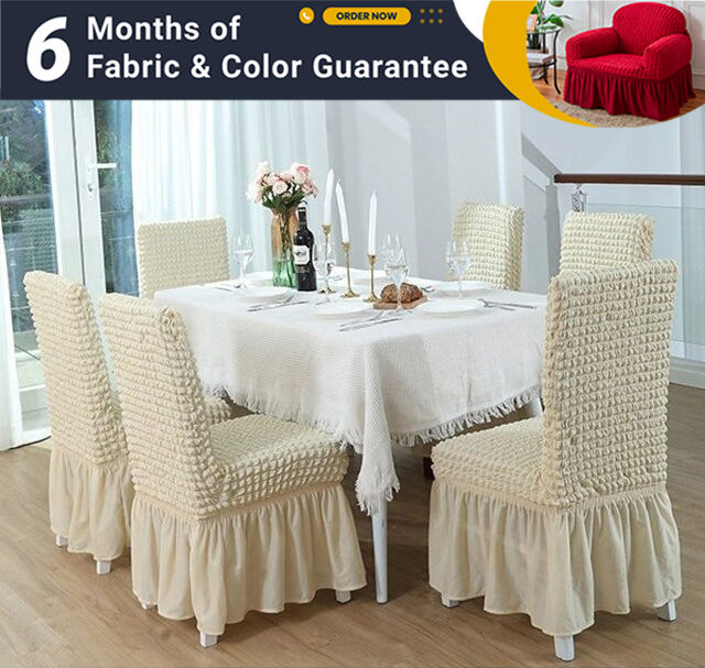 Turkey 6 Piece Elastic Stretch Chair Cover Seat Covers Spandex Washable Banquet Wedding Party cream colour