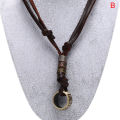 Fashion Vintage Faux Leather Pendant Adjustable Chain Men Necklace Jewelry Gifts. 