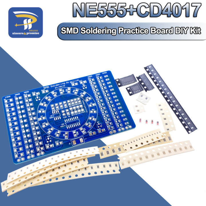 【The road to happiness Store】SMD NE555 CD4017 Rotating Flashing LED Components Soldering Board Skill Electronic Circuit Training DIY
