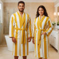 Luxury Striped Bathrobe  100% Cotton Velvet Outside & Terry Inside  Soft, Absorbent & Premium Home & SPA Wear. 
