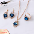 Carat Women Heart Shape Rhinestone Pendant Necklace Lever Back Earrings Ring Jewelry. 