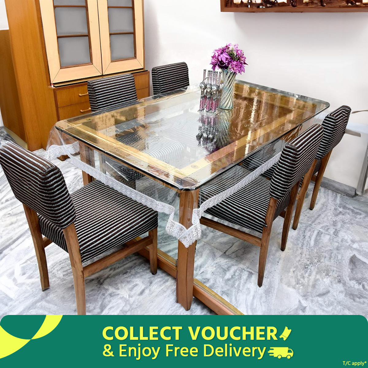 6 Seater Water Transparent Table Cloth (90/60 inch)