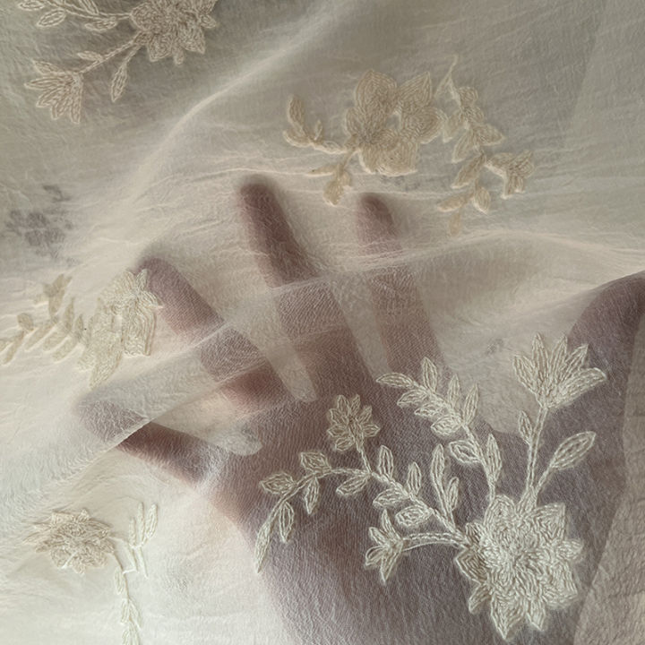 chiffon embroidery gauze curtain curtain wedding dress fabric wholesale cotton sand floral towel embroidery mesh lace